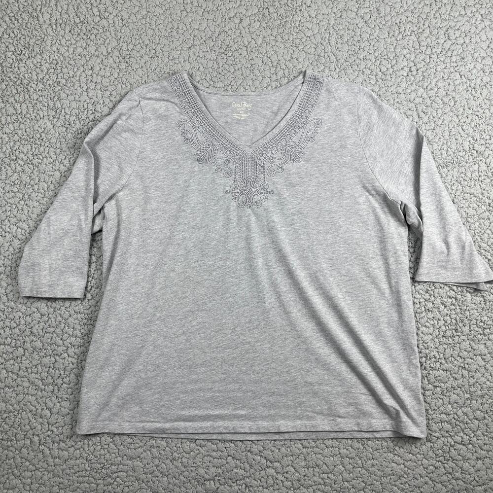 OX XL Croft & Barrow Gray V-Neck Embellished Women's Top